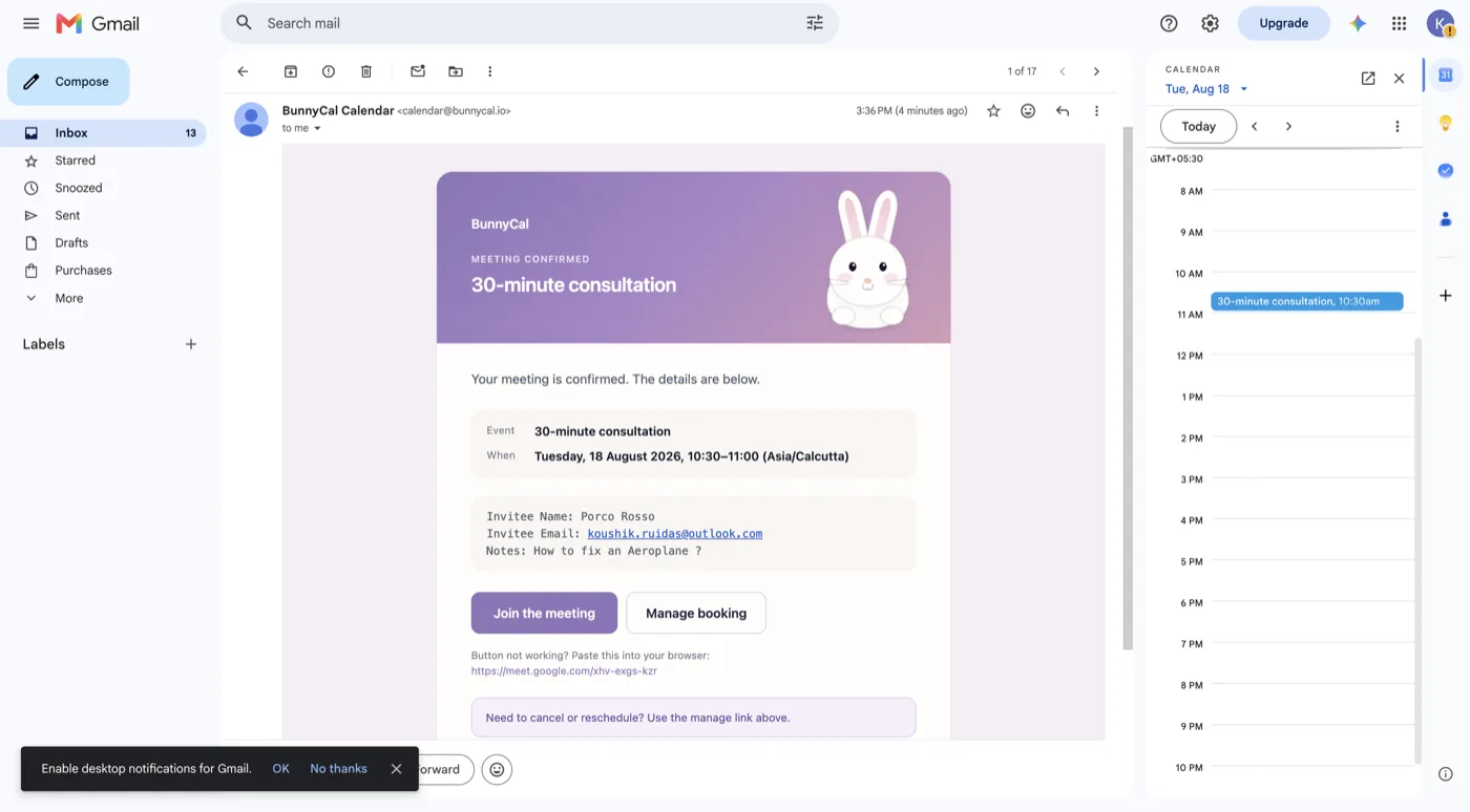 The confirmation email as the guest receives it.